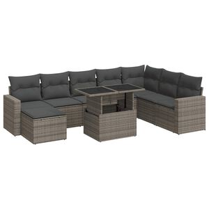 vidaXL 9 Piece Garden Sofa Set with Cushions Grey Poly Rattan