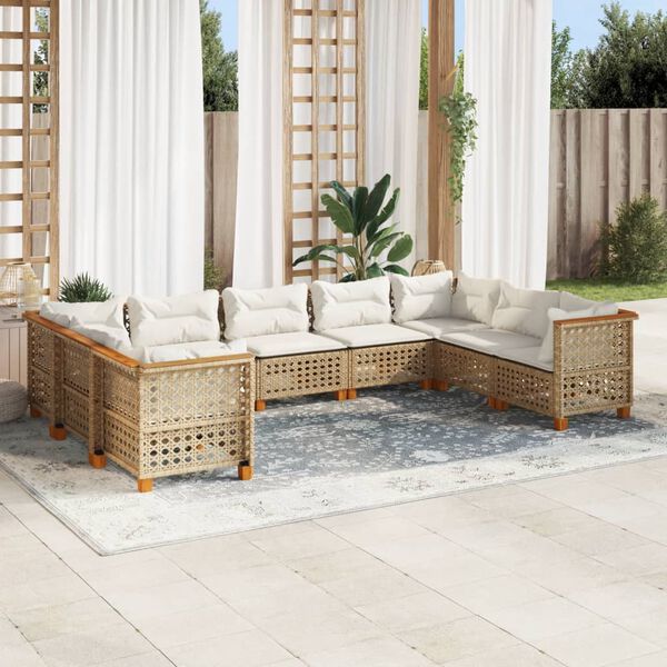 vidaXL 9 Piece Garden Sofa Set with Cushions Beige Poly Rattan