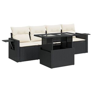 vidaXL 5 Piece Garden Sofa Set with Cushions Black Poly Rattan