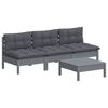 vidaXL 4 Piece Garden Lounge Set with Anthracite Cushions Pinewood