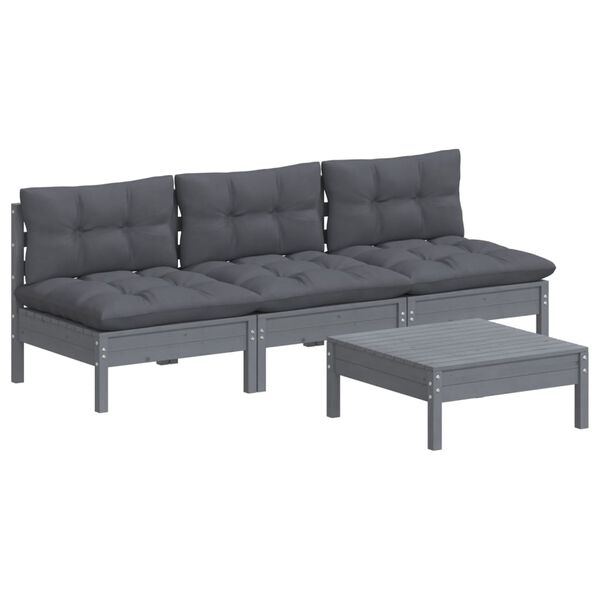 vidaXL 4 Piece Garden Lounge Set with Anthracite Cushions Pinewood