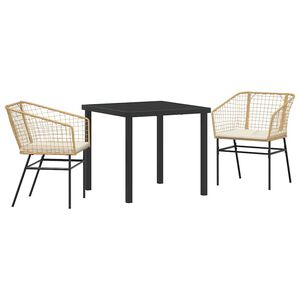 vidaXL Garden Dining Set 3 pcs Brown Poly Rattan