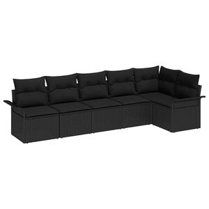 vidaXL Garden Sofa Set with Cushion 6 pcs Black Poly rattan
