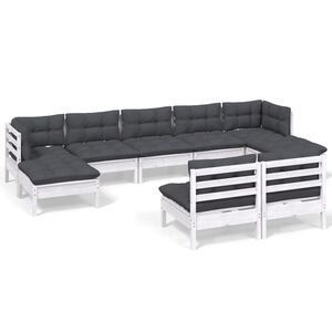 vidaXL 9 Piece Garden Lounge Set with Cushions White Pinewood