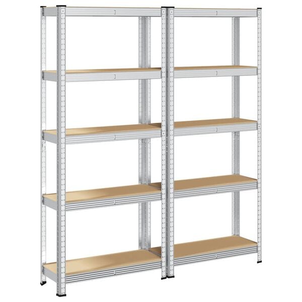 vidaXL 5-Layer Storage Shelves 2 pcs Silver Steel&Engineered Wood