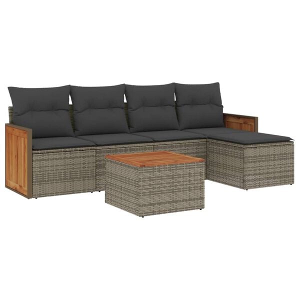 vidaXL 6 Piece Garden Sofa Set with Cushions Grey Poly Rattan