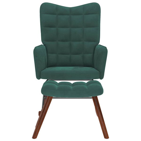 vidaXL Rocking Chair with Stool Dark Green Velvet