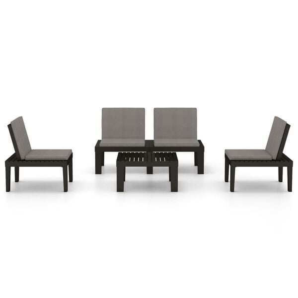 vidaXL 4 Piece Garden Lounge Set with Cushions Plastic Grey