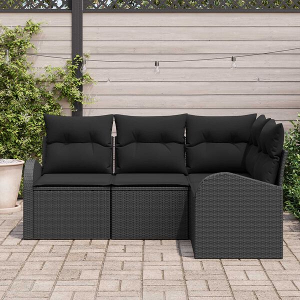 vidaXL Garden Sofa Set 4 pcs Black Poly Rattan