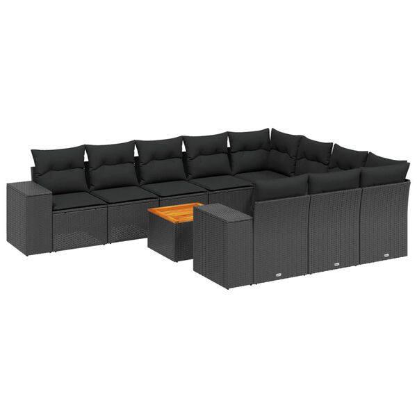 vidaXL 11 Piece Garden Sofa Set with Cushions Black Poly Rattan