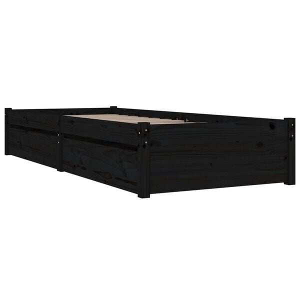 vidaXL Bed Frame without Mattress with Drawers Black Single
