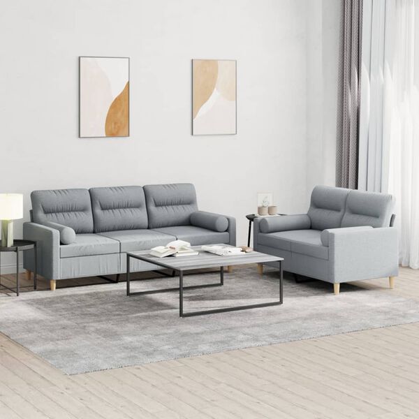 vidaXL 2 Piece Sofa Set with Pillows Light Grey Fabric