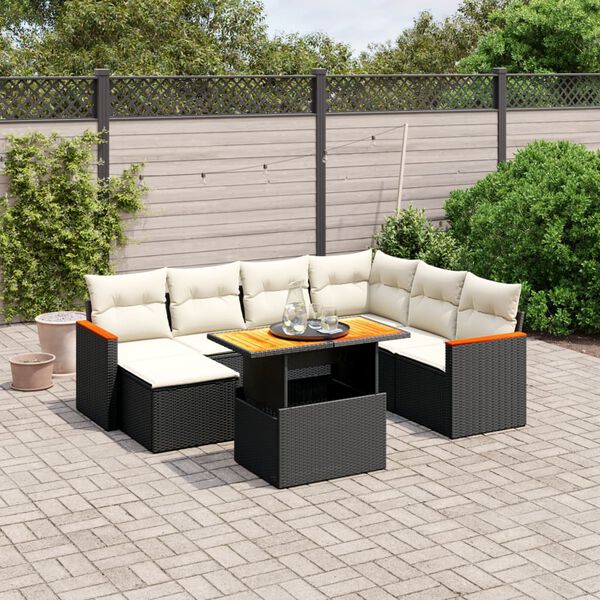 vidaXL 8 Piece Garden Sofa Set with Cushions Black Poly Rattan