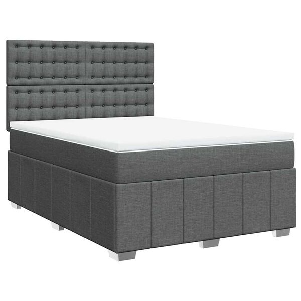vidaXL Box Spring Bed with Mattress Dark Grey Double Fabric