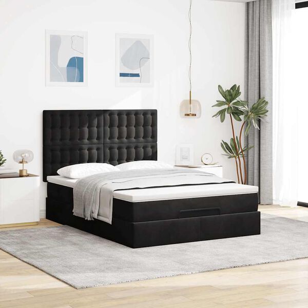 vidaXL Ottoman Bed with Mattresses Black Queen Velvet