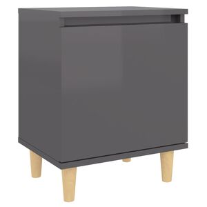 vidaXL Bed Cabinet with Solid Wood Legs High Gloss Grey 40x30x50 cm