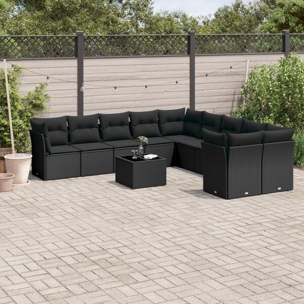 vidaXL 11 Piece Garden Sofa Set with Cushions Black Poly Rattan
