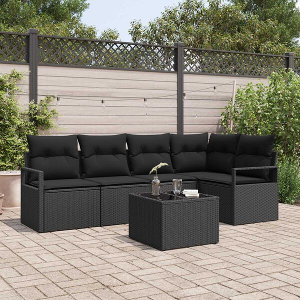 vidaXL Garden Sofa Set 6 pcs Black Poly Rattan and Powder-Coated Steel
