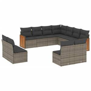 vidaXL 11 Piece Garden Sofa Set with Cushions Grey Poly Rattan
