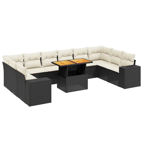 vidaXL 11 Piece Garden Sofa Set with Cushions Black Poly Rattan