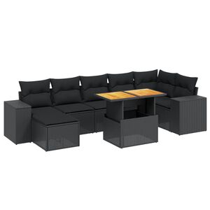 vidaXL 8 Piece Garden Sofa Set with Cushions Black Poly Rattan