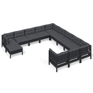 vidaXL 12 Piece Garden Lounge Set with Cushions Black Pinewood