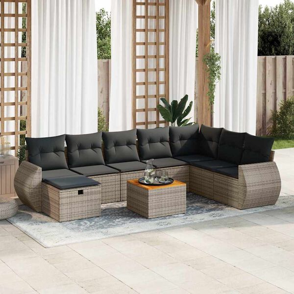 vidaXL 9 Piece Garden Sofa Set with Cushions Grey Poly Rattan