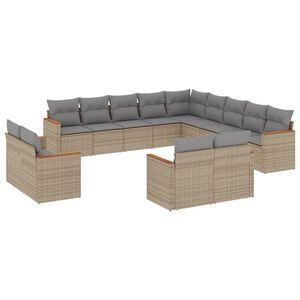 vidaXL 13 Piece Garden Sofa Set with Cushions Mix Beige Poly Rattan