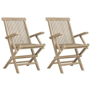 vidaXL Folding Garden Chairs 2 pcs Grey 56x61x89 cm Solid Wood Teak