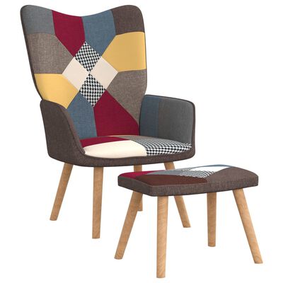vidaXL Relaxing Chair with a Stool Patchwork Fabric