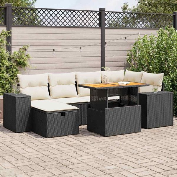 vidaXL 8 Piece Garden Sofa Set with Cushions Black Poly Rattan Acacia