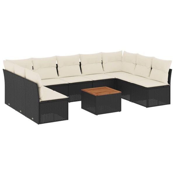vidaXL 10 Piece Garden Sofa Set with Cushions Black Poly Rattan