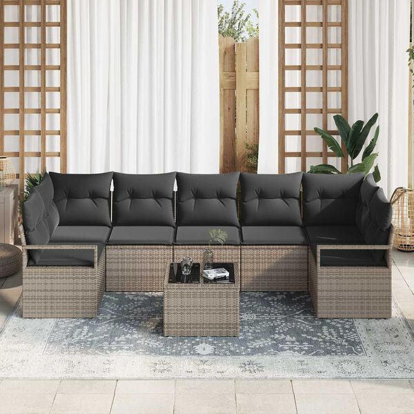 vidaXL Garden Sofa Set 8 pcs Grey Poly Rattan and Steel and Glass