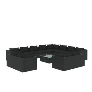 vidaXL 13 Piece Garden Lounge Set with Cushions Black Poly Rattan