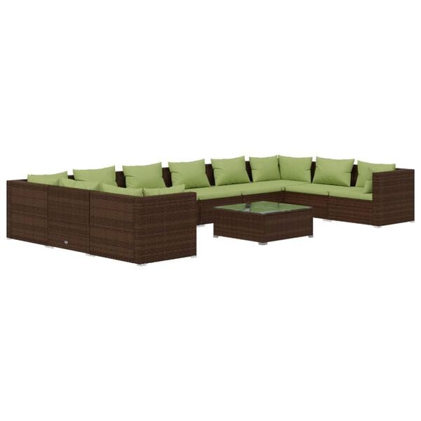 vidaXL 11 Piece Garden Lounge Set with Cushions Poly Rattan Brown