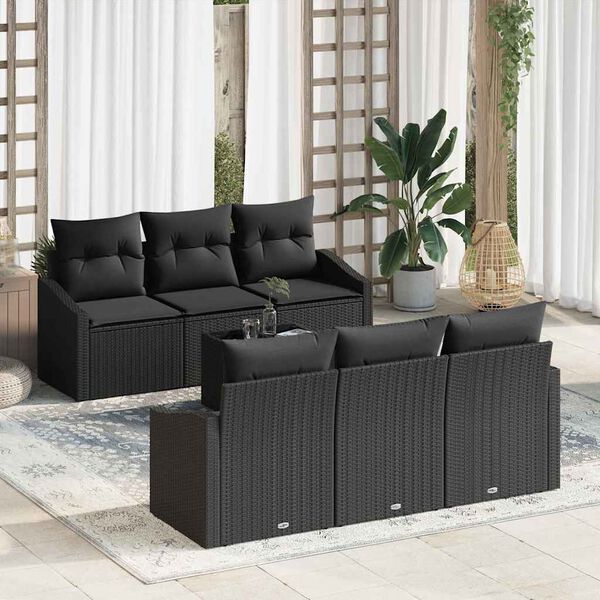 vidaXL Sofa Set with Cushion Manual 7 pcs Black Poly Rattan