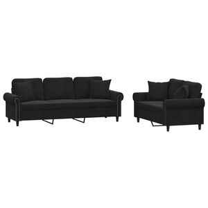 vidaXL 2 Piece Sofa Set with Pillows Black Velvet