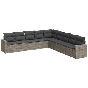 vidaXL 9 Piece Garden Sofa Set with Cushions Grey Poly Rattan