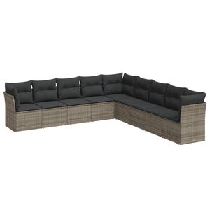 vidaXL 9 Piece Garden Sofa Set with Cushions Grey Poly Rattan