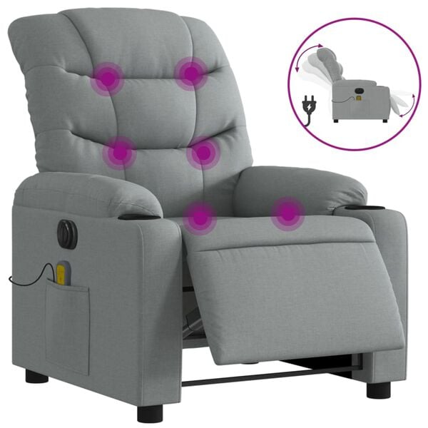 vidaXL Electric Massage Recliner Chair Light Grey Fabric