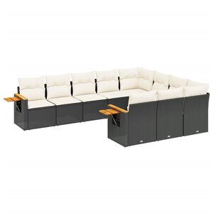 vidaXL 10 Piece Garden Sofa Set with Cushions Black Poly Rattan