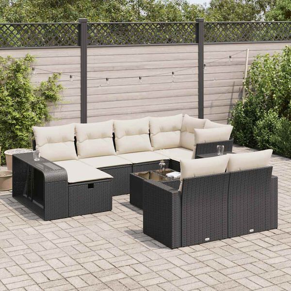 vidaXL 11 Piece Garden Sofa Set with Cushions Black Poly Rattan