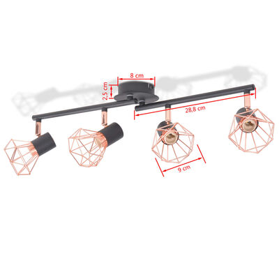 vidaXL Ceiling Lamp with 4 Spotlights E14 Black and Copper