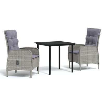 vidaXL 3 Piece Outdoor Dining Set with Cushions Grey and Black
