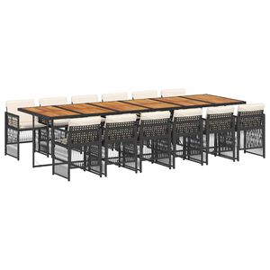 vidaXL 13 Piece Garden Dining Set with Cushions Black Poly Rattan