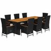 vidaXL 9 Piece Garden Dining Set with Cushions Black Poly Rattan