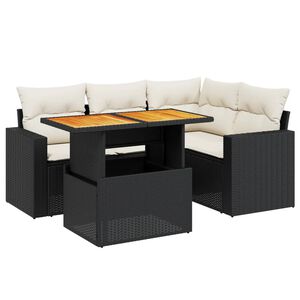 vidaXL 5 Piece Garden Sofa Set with Cushions Black Poly Rattan