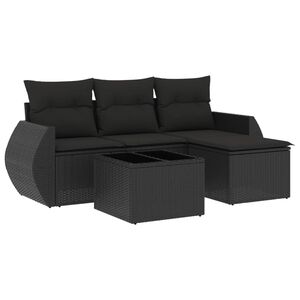 vidaXL 5 Piece Garden Sofa Set with Cushions Black Poly Rattan