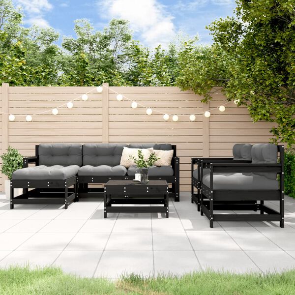 vidaXL 7 Piece Garden Lounge Set with Cushions Black Solid Wood