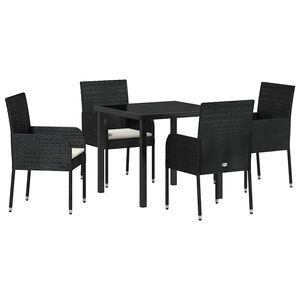 vidaXL Garden Dining Set with Cushion 5 pcs Black Poly Rattan